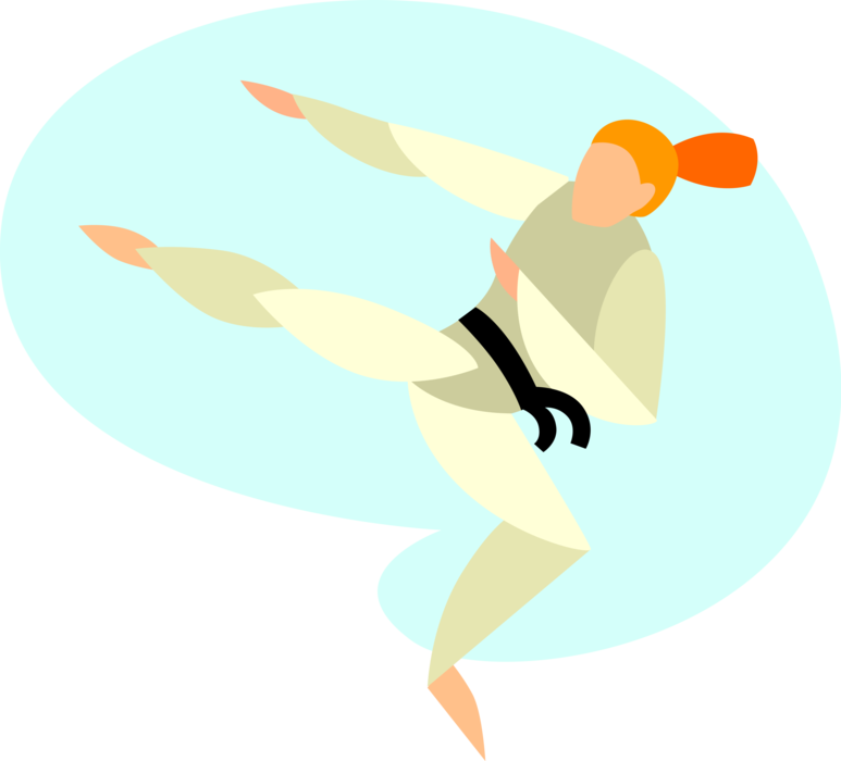 Vector Illustration of Martial Arts Artist Performing Flying Side Karate Kick