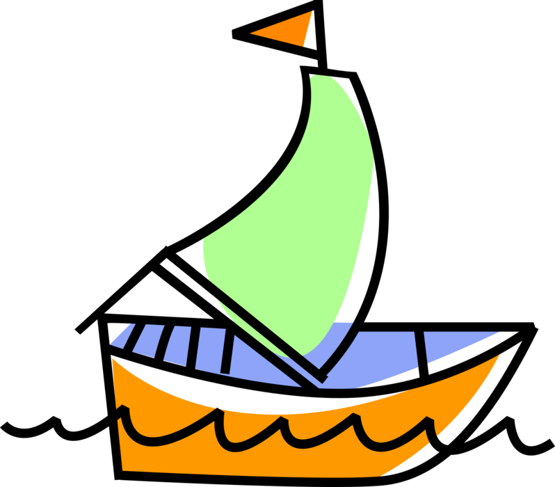 Vector Illustration of Sailboat Watercraft Vessel with Sails