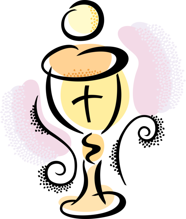 Vector Illustration of Christian Religious Chalice Ceremonial Drinking Goblet or Cup with Body of Christ Host