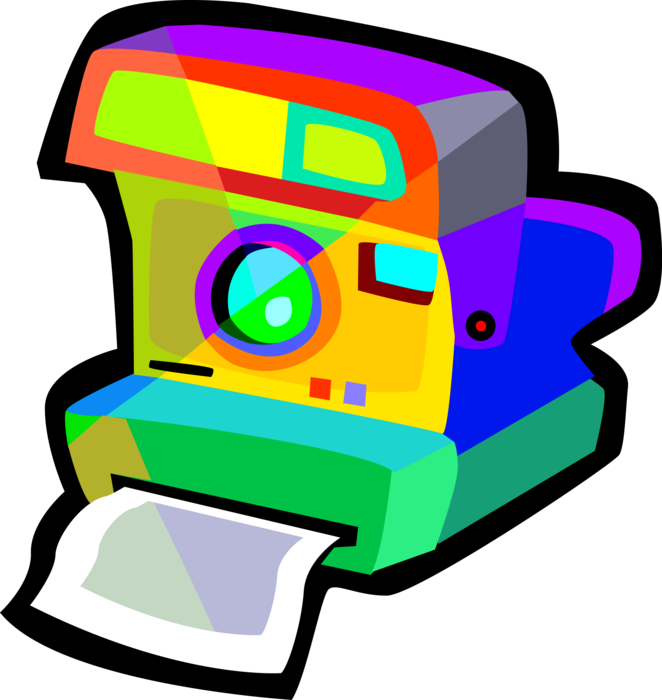 Vector Illustration of Polaroid Instant Photographic Camera Takes Pictures