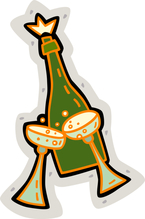 Vector Illustration of Glasses and Champagne Bottle Alcoholic Drink Toast Expression of Honor or Goodwill