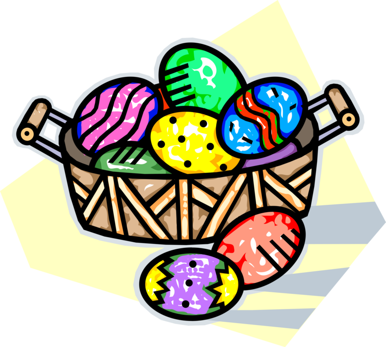 Vector Illustration of Easter Basket with Decorated Pascha Eggs Celebrate Resurrection of Jesus Christ