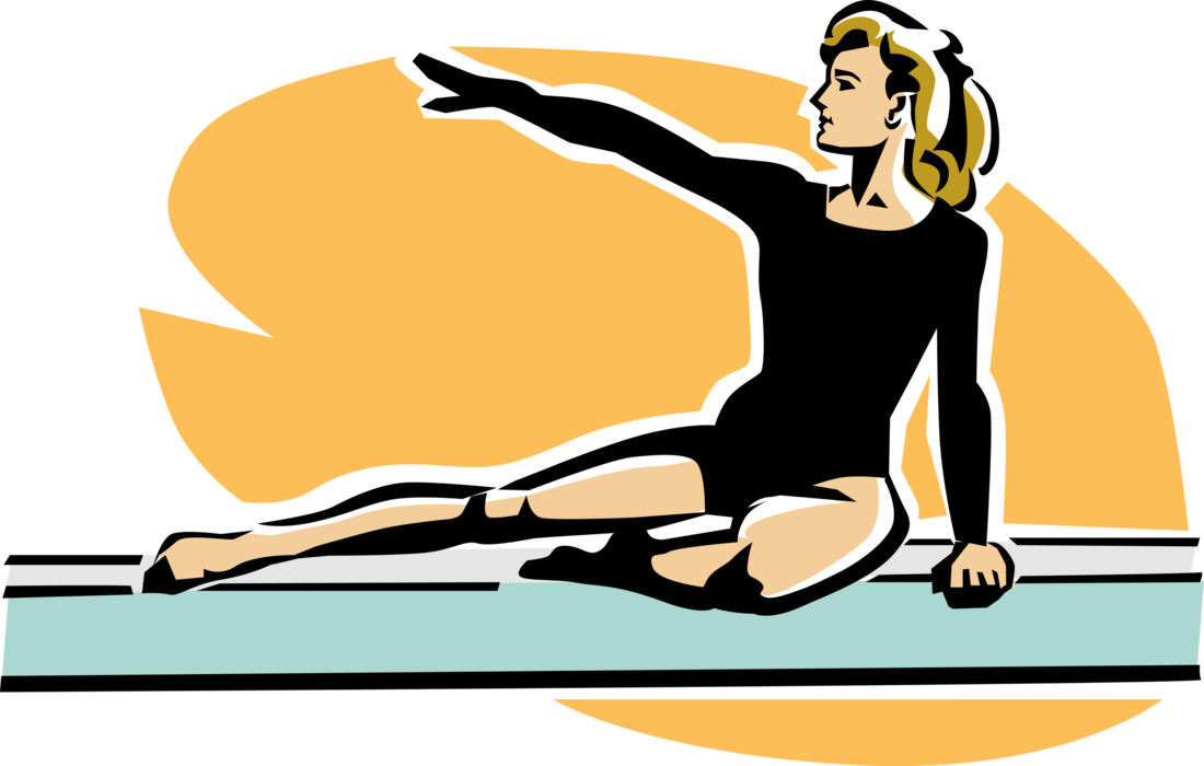 Vector Illustration of Gymnast Performs Routine on Gymnastics Balance Beam