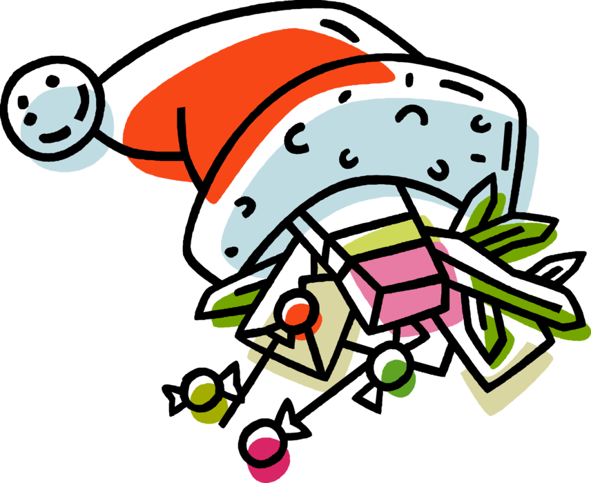 Vector Illustration of Santa Claus Hat with Christmas Gifts