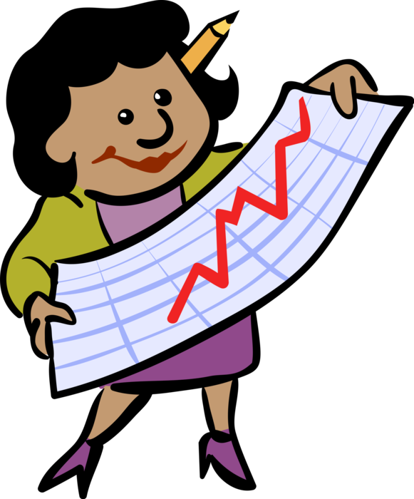 Vector Illustration of Businesswoman Reviews and Analyses Business Sales Chart
