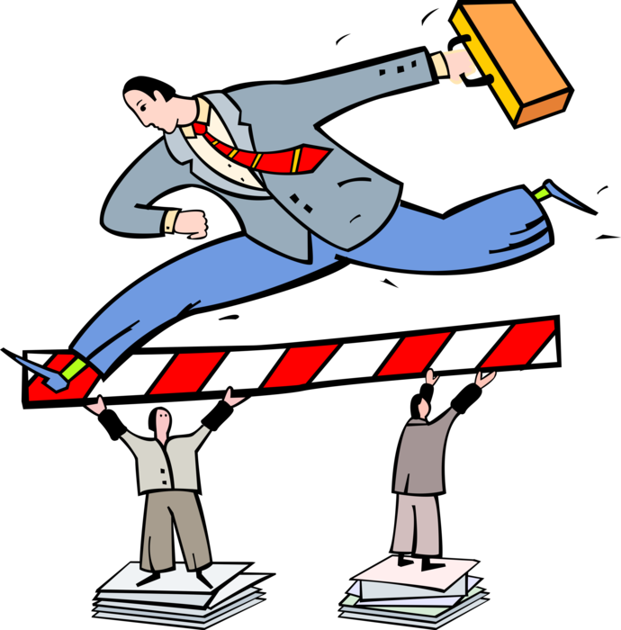 Vector Illustration of Businessman Track and Field Hurdler Jumping Hurdles in Race