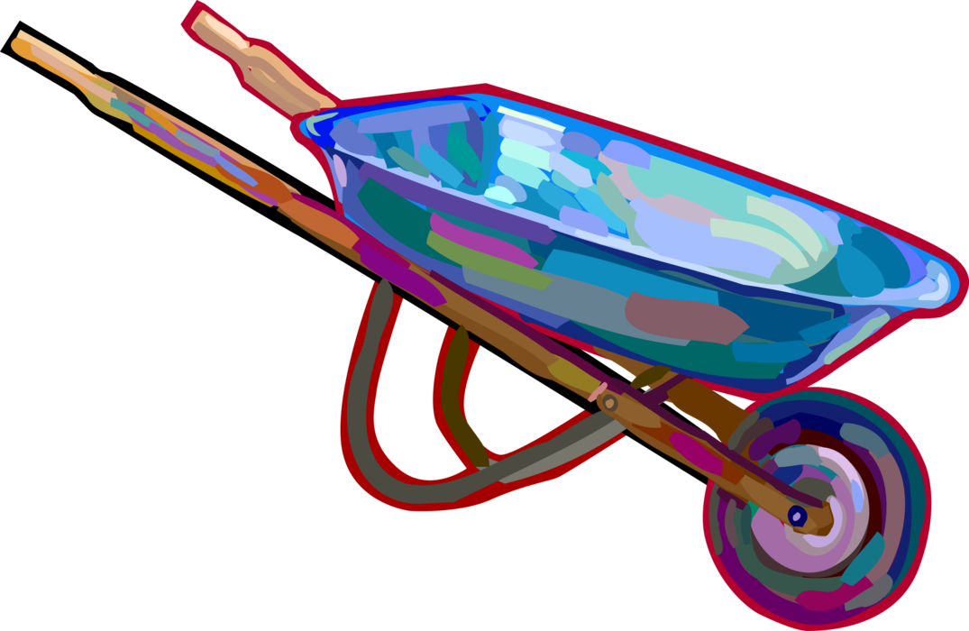 Vector Illustration of Hand-Propelled Wheelbarrow for Carrying Loads