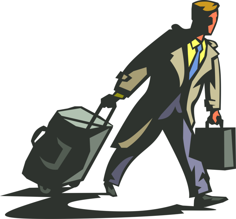 Vector Illustration of Businessman Traveler Traveling with Luggage and Briefcase