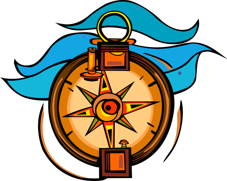 Vector Illustration of Nautical Magnetic Compass Rose on High Seas