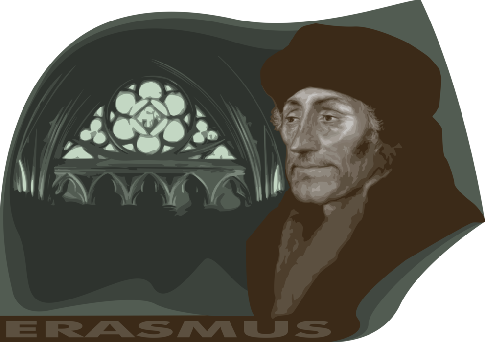 Vector Illustration of Desiderius Erasmus, Dutch Renaissance Humanist, Catholic Priest, Social Critic, Teacher, and Theologian