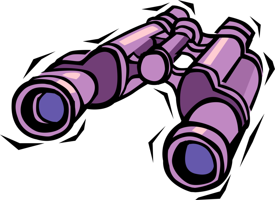 Vector Illustration of Binoculars, Field Glasses or Binocular Telescopes Produce Three-Dimensional Image