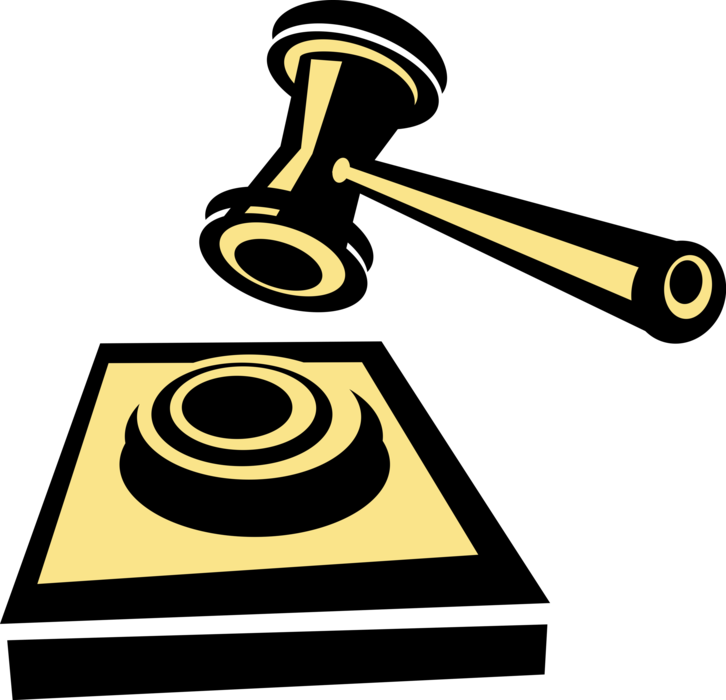 Vector Illustration of Judge's Gavel Ceremonial Mallet Punctuates Judicial Rulings and Proclamations