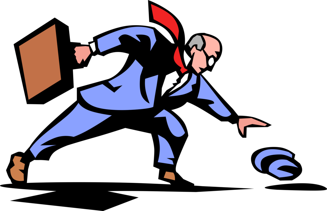 Vector Illustration of Businessman with Briefcase Loses Hat in Wind