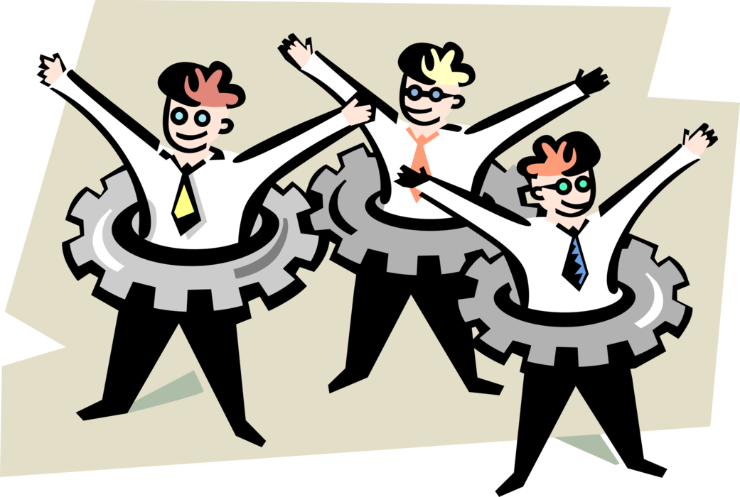 Vector Illustration of Business Associates as Cogwheel Gears Use Teamwork for Success