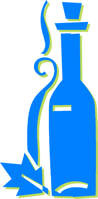Vector Illustration of Wine Bottle Alcohol Beverage with Grape Leaf