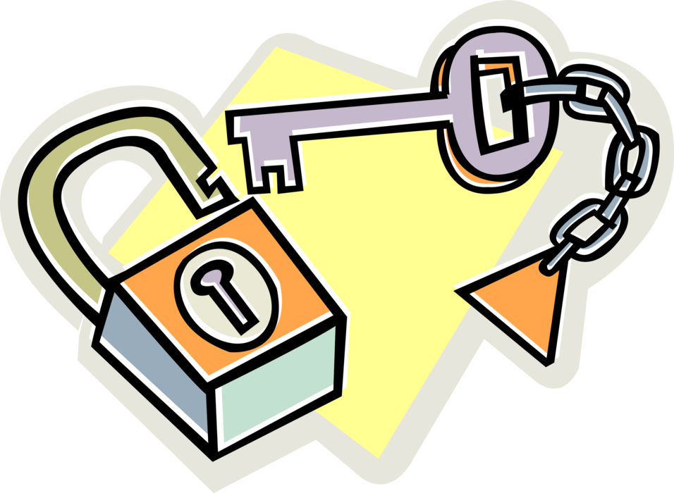 Vector Illustration of Security Padlock Lock and Key