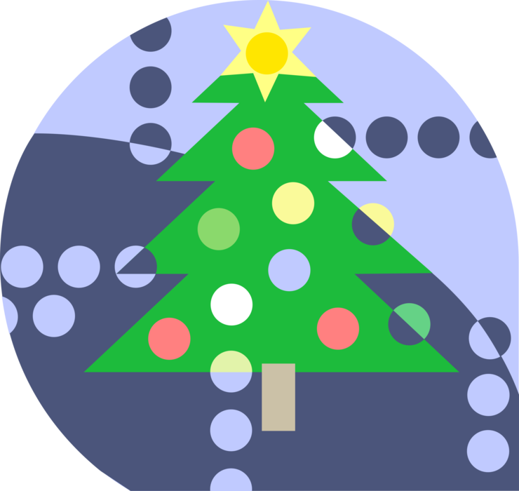 Vector Illustration of Evergreen Christmas Tree with Decoration Ornaments