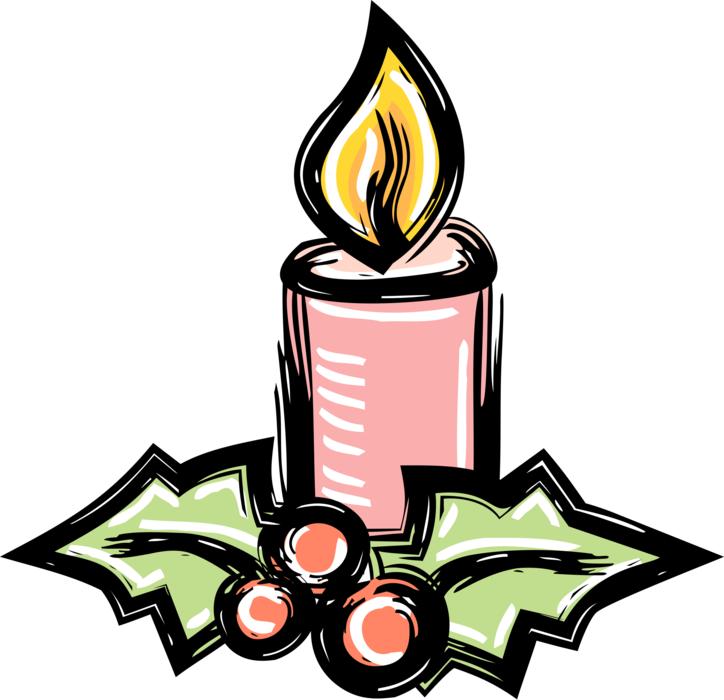 Vector Illustration of Holiday Festive Season Christmas Candle with Traditional Holly Decoration