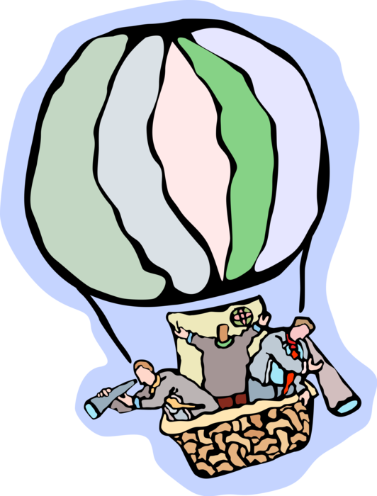 Vector Illustration of Hot Air Balloon with Gondola Wicker Basket Carry Passengers Aloft