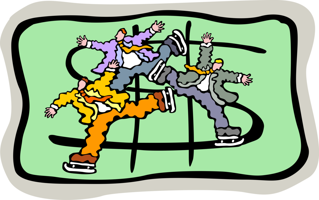 Vector Illustration of Businessmen on Ice Skates Skating on Cash Money Dollar Sign