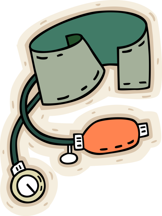 Vector Illustration of Blood Pressure Gauge Aneroid Sphygmomanometer with Cuff Measures Arterial Pressure in Systemic Circulation