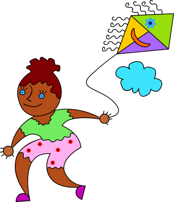 Vector Illustration of Child Playing with Recreational Kite Flying