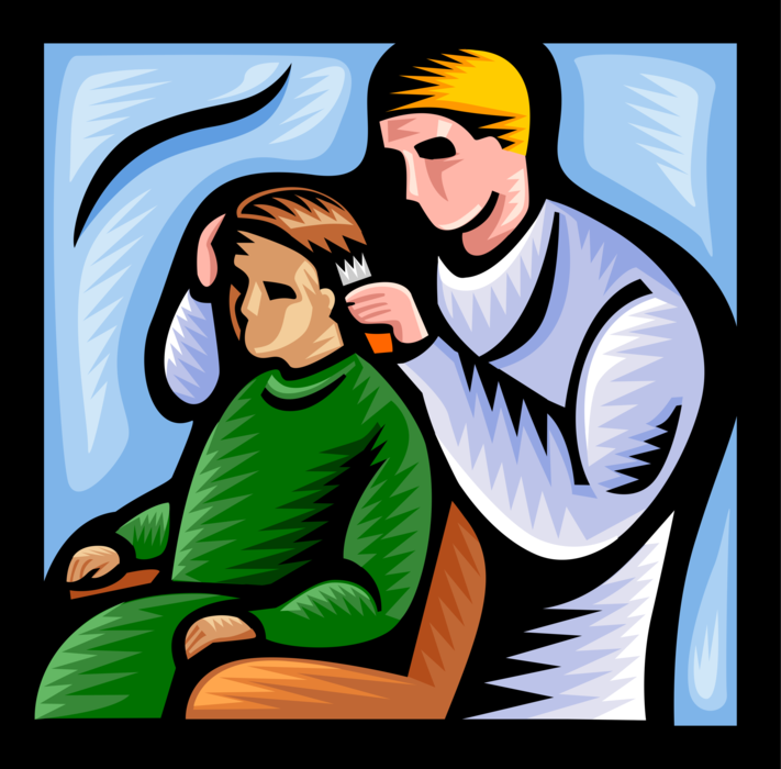 Vector Illustration of Customer Receives Haircut in Barbershop from Barber