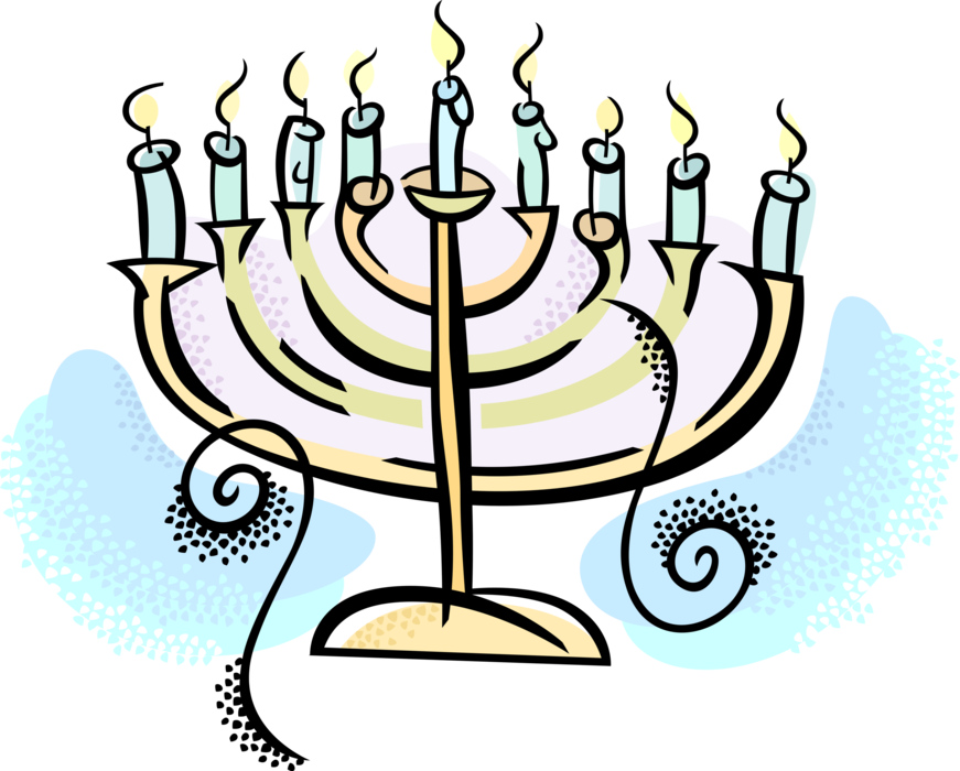 Vector Illustration of Jewish Chanukah Hanukkah Menorah Lampstand Nine Candles Candelabrum 