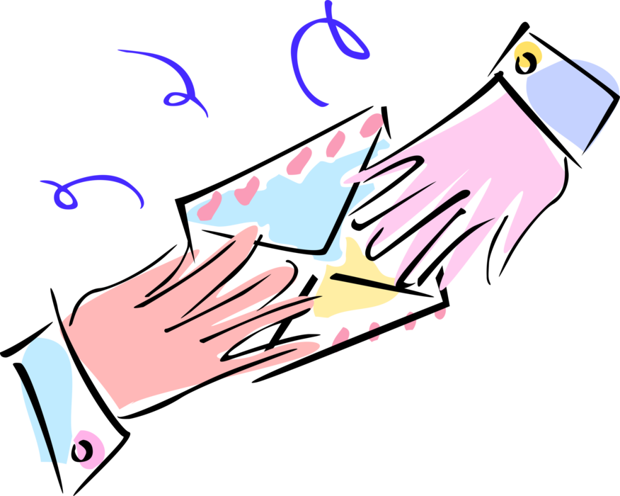 Vector Illustration of Hands Exchanging Personal Letter Envelope