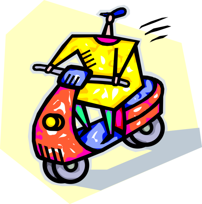 Vector Illustration of Rider Riding Motor Scooter Motorcycle with Step-Through Frame