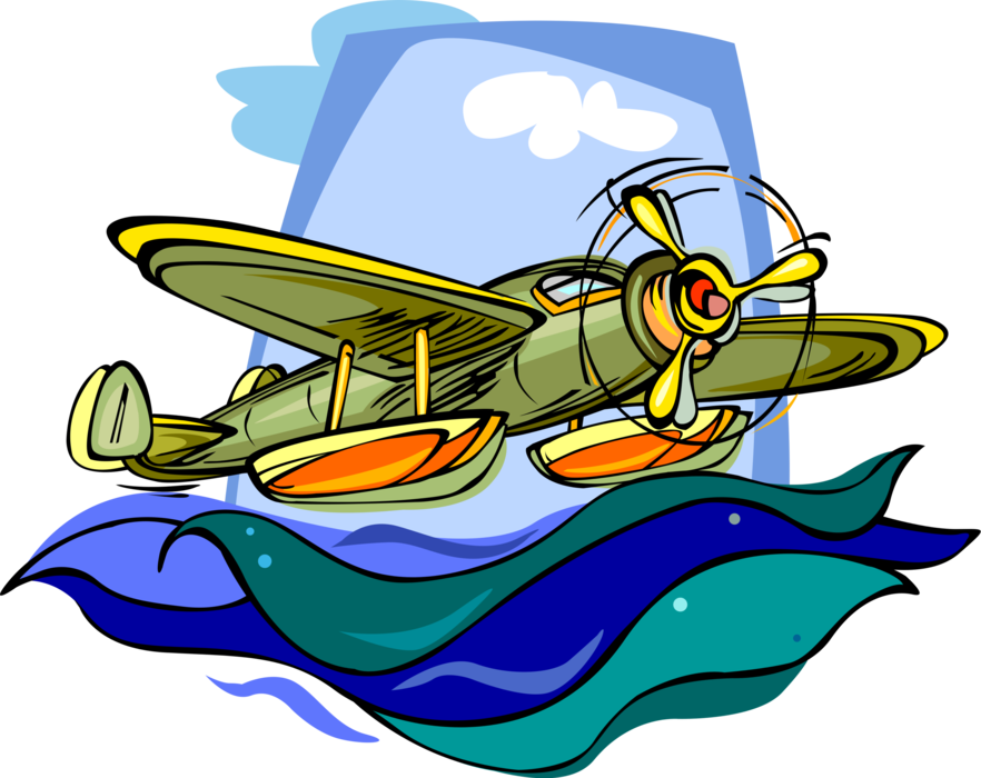 Vector Illustration of Floatplane or Float Plane Seaplane Landing with Pontoons Providing Buoyancy