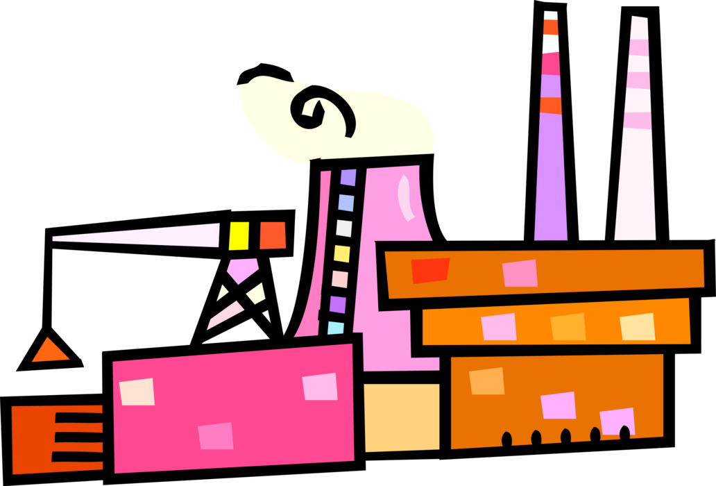 Vector Illustration of Nuclear Energy Power Plant Facility