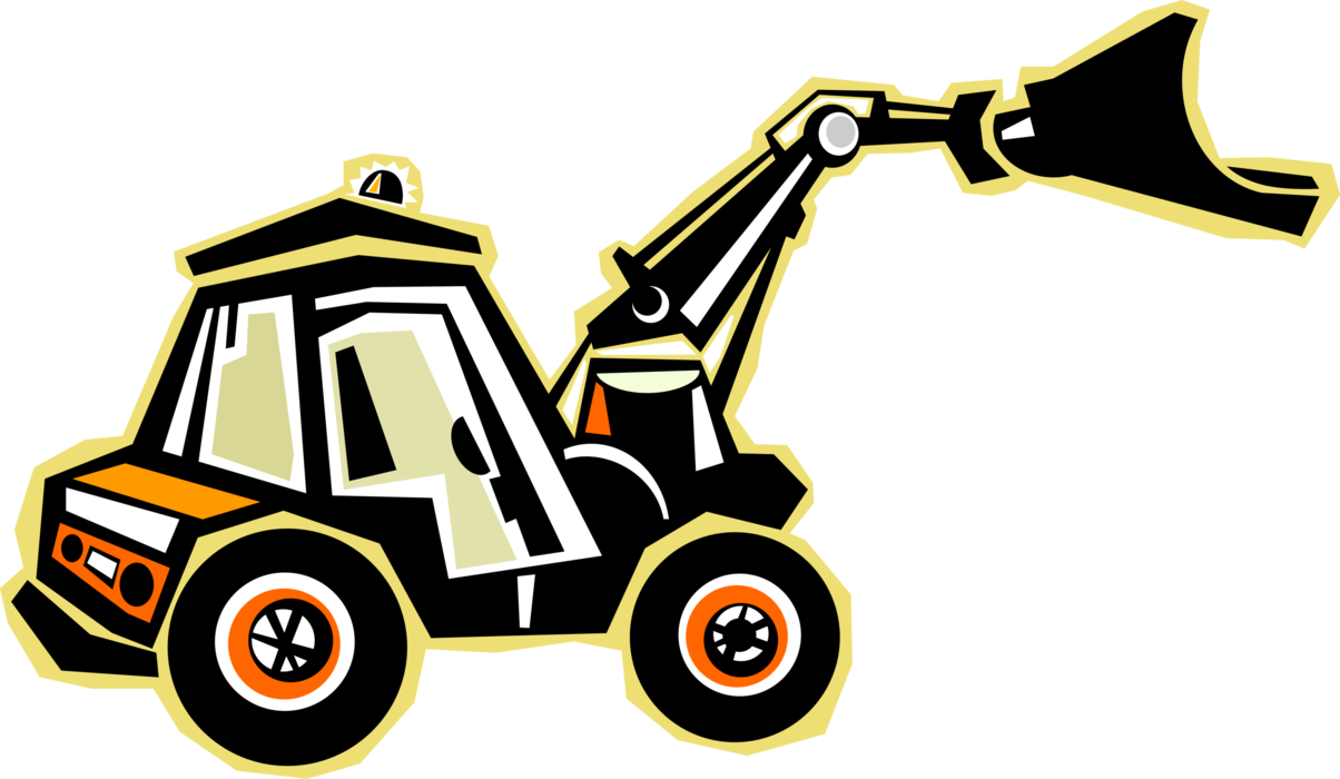 Vector Illustration of Construction Industry Heavy Machinery Equipment Excavator Front End Loader