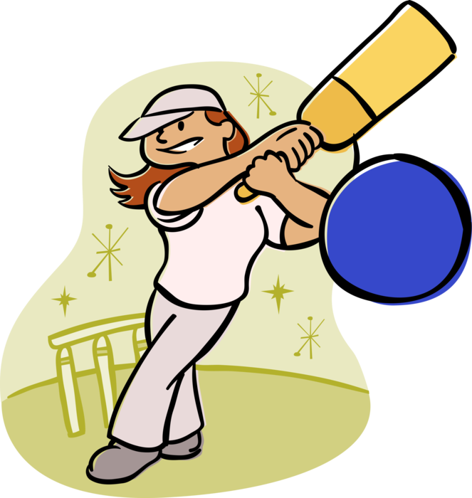 Vector Illustration of Swinging the Cricket Bat While Playing Cricket Match