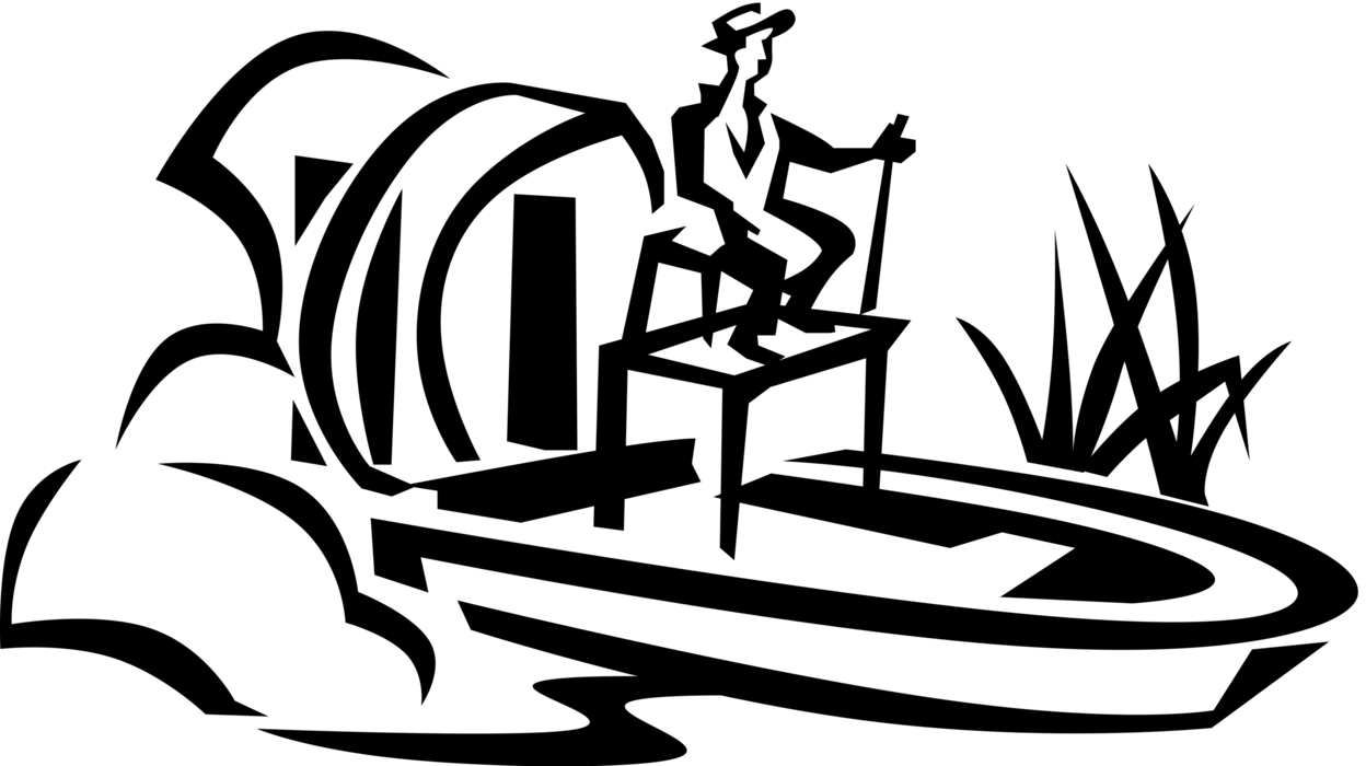 Vector Illustration of Fan Boat Airboat Flat-Bottomed Vessel in Florida Everglades