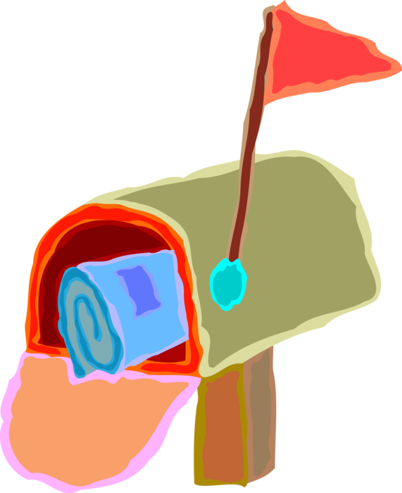 Vector Illustration of Post Box Mailbox Receptacle Letter Box Contains Incoming Mail Letters