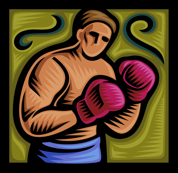 Vector Illustration of Prizefighter Pugilist Boxer Sparring with Gloves in Boxing Ring Ready to Fight