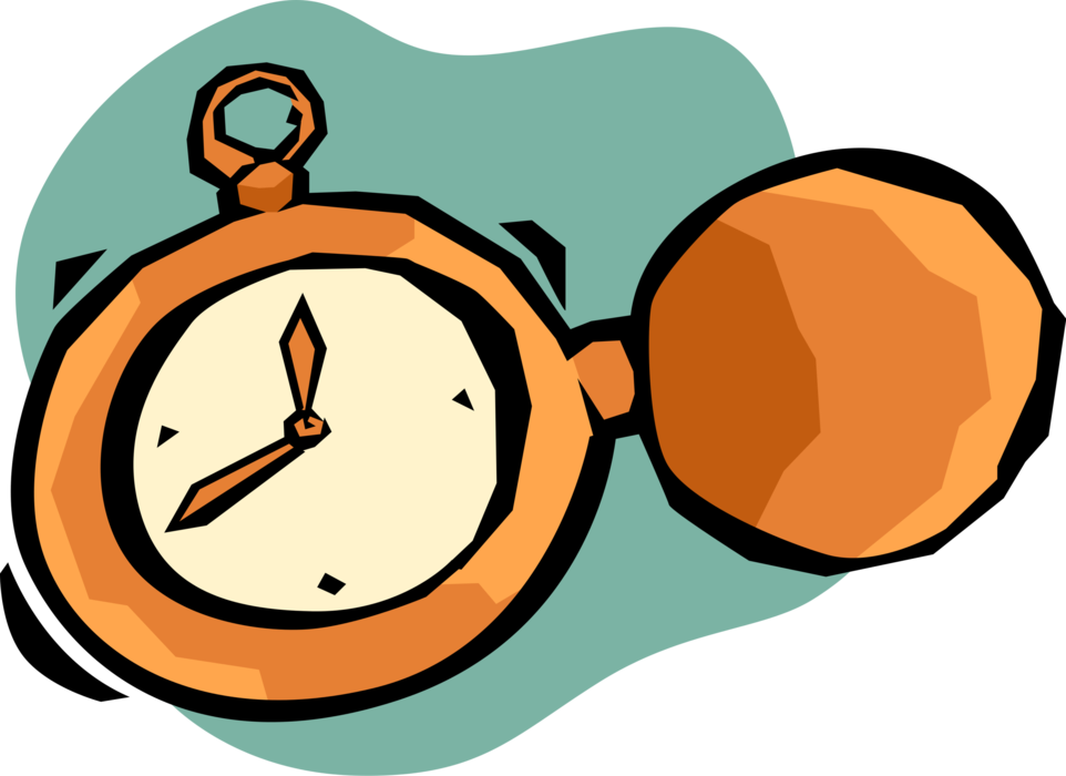 Vector Illustration of Pocket Watch or Pocketwatch Portable Timepiece Carried in Pocket