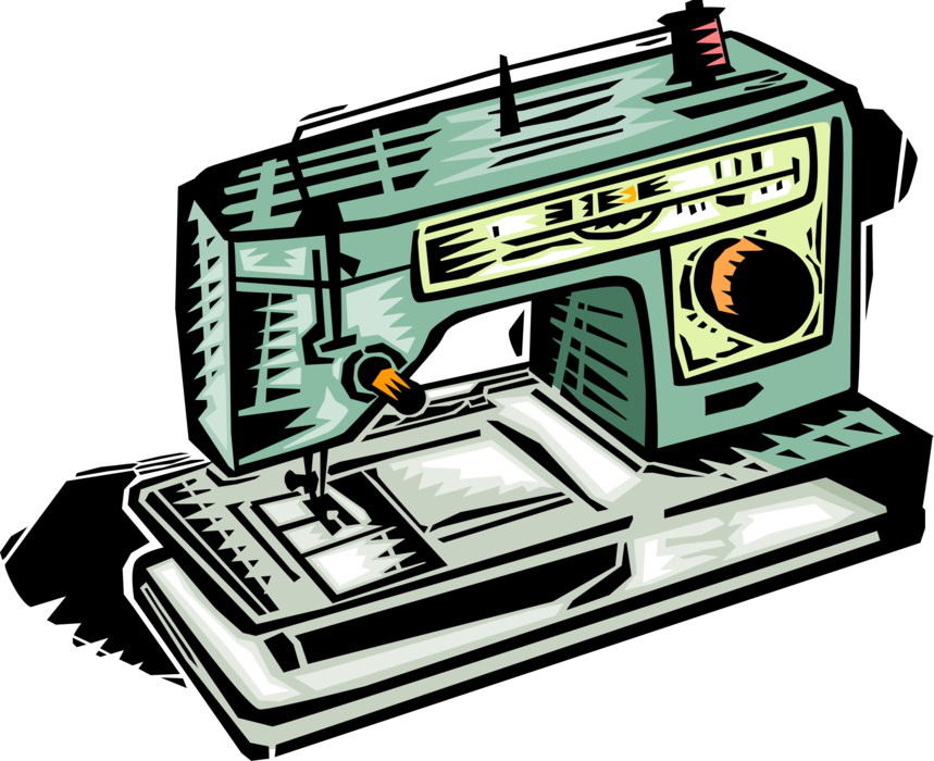 Vector Illustration of Home Sewing Machine for Stitching and Mending Fabric