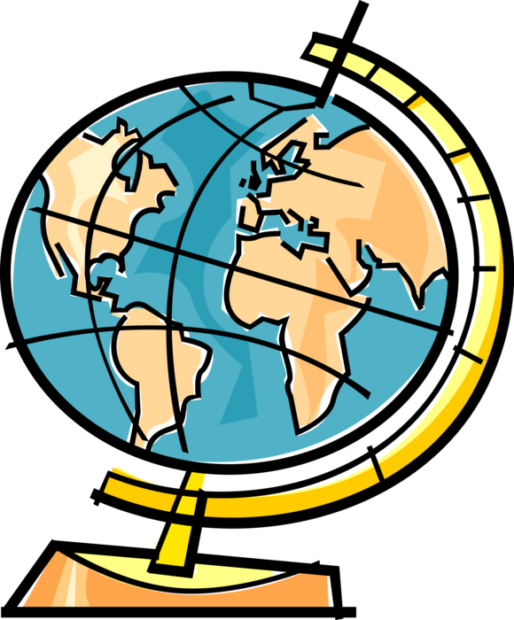 Vector Illustration of Three-Dimensional, Spherical, Scale Model Terrestrial Geographical World Globe