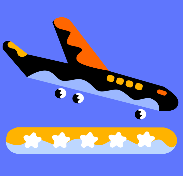 Vector Illustration of Airline Commercial Passenger Jet Aircraft Airplane Landing at Airport