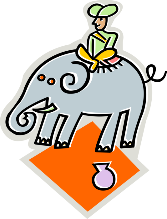 Vector Illustration of Big Top Circus Asian Elephant with Elephant Rider