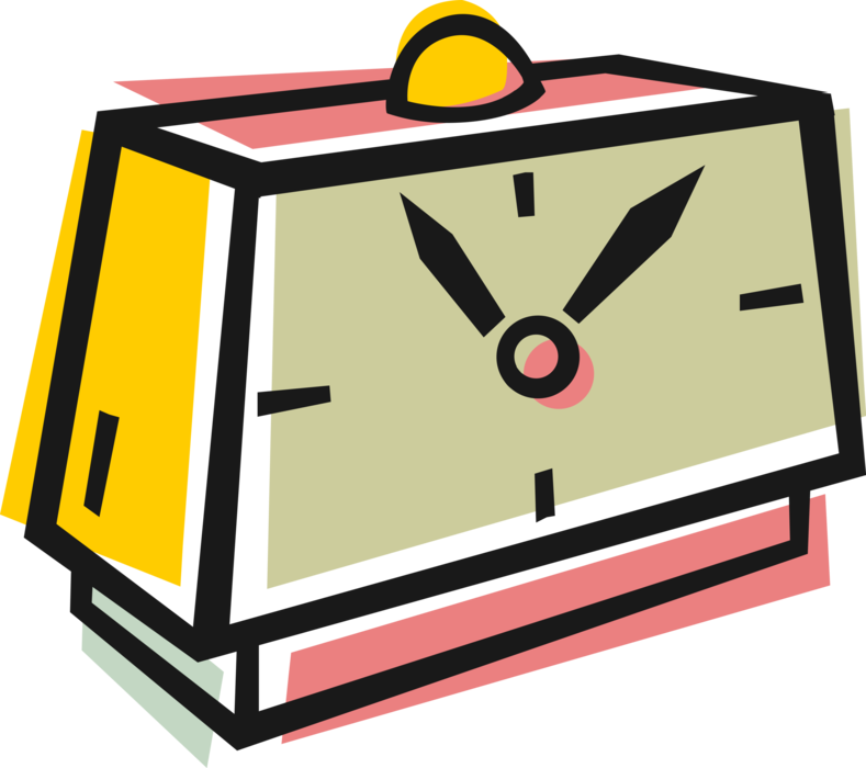 Vector Illustration of Alarm Clock Displays Time and Rings For Wake-Up Call