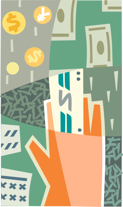 Vector Illustration of Hand with Financial Transaction Money Cash Currency