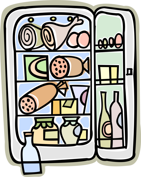 Vector Illustration of Refrigerator Icebox Fridge Household Appliance Fully Stocked with Food