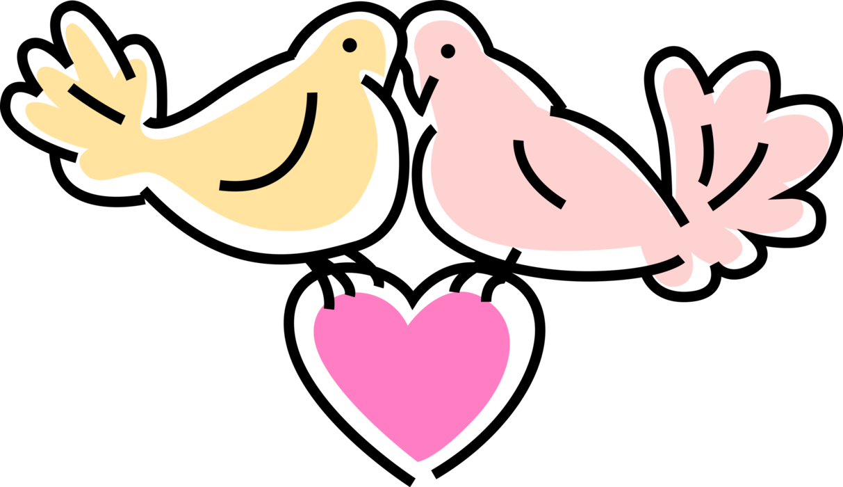 Vector Illustration of Love Birds with Romance Love Heart