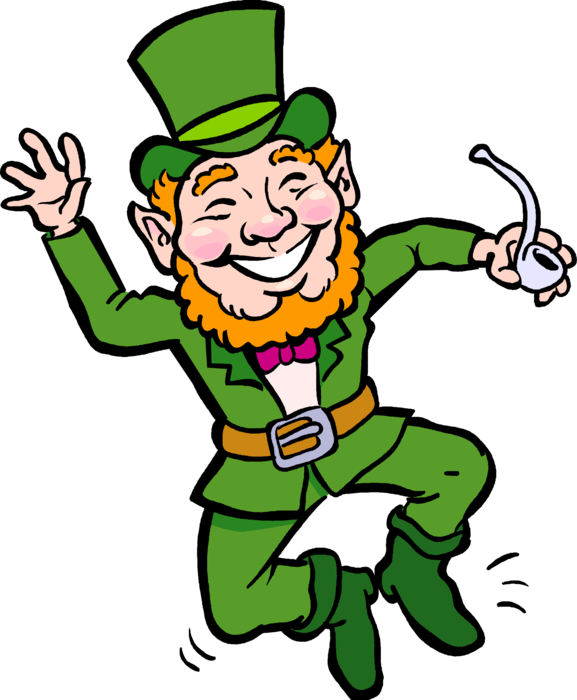 Vector Illustration of St Patrick's Day Irish Leprechaun Dances Jig and Clicks Heels with Tobacco Pipe