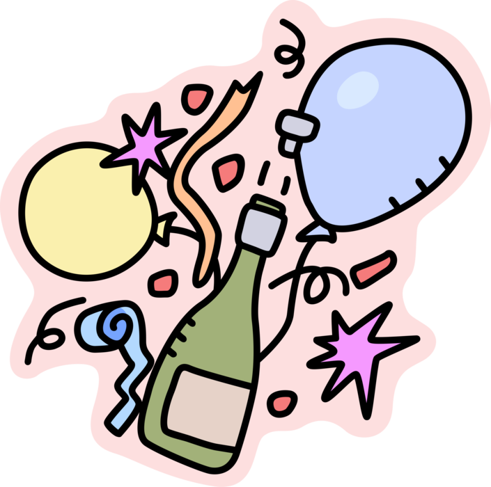 Vector Illustration of Bottle of Champagne with Celebration Balloons