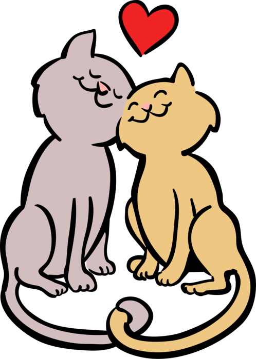 Vector Illustration of Romantic Kitten Cats in Love with Heart