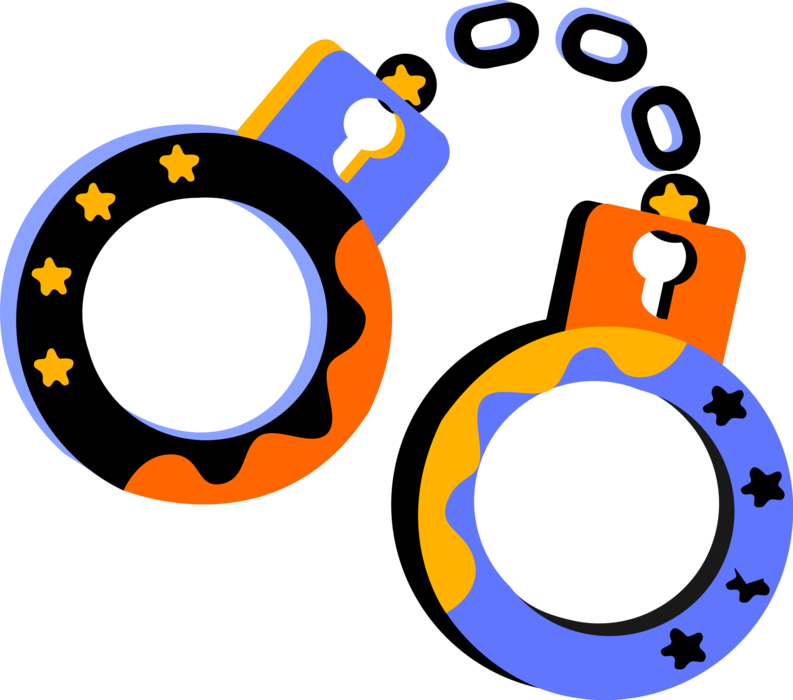 Vector Illustration of Handcuffs Physical Restraint used on Hands by Law Enforcement